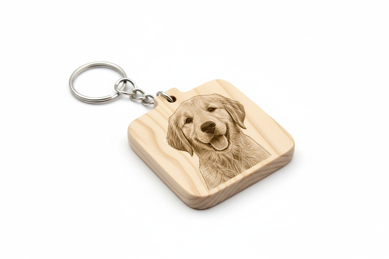Balsa wood photo key ring