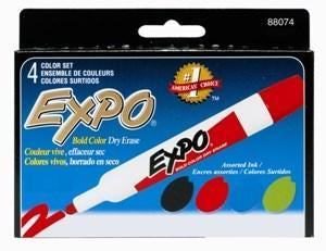 EXPO WHITEBOARD MARKER BULLET TIP ASSORTED PACK 4